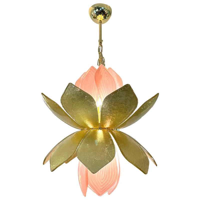 Люстра Contemporary Italian Brass Pink Gold Leaf Murano Glass Flower Chandelier Pendant Золотой Розовый в Санкт-петербурге | Loft Concept 