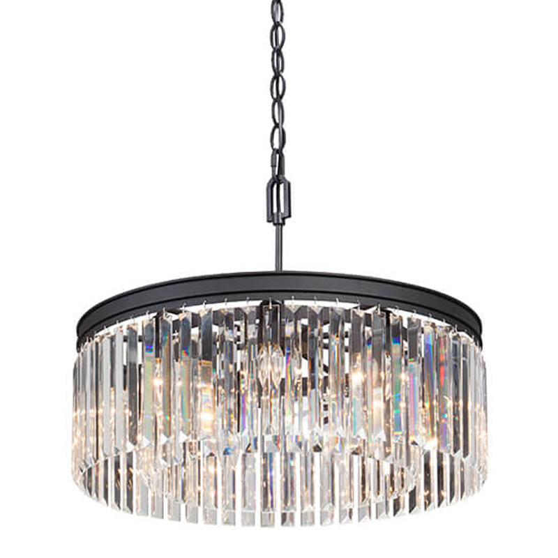 Люстра RH Rhys CLEAR GLASS Prism Round Chandelier прозрачное стекло 40 Черный матовый в Санкт-петербурге | Loft Concept 