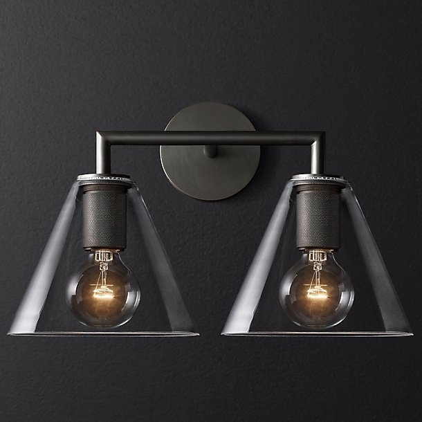 Бра RH Utilitaire Funnel Shade Double Sconce Black Прозрачное Стекло Темная бронза в Санкт-петербурге | Loft Concept 