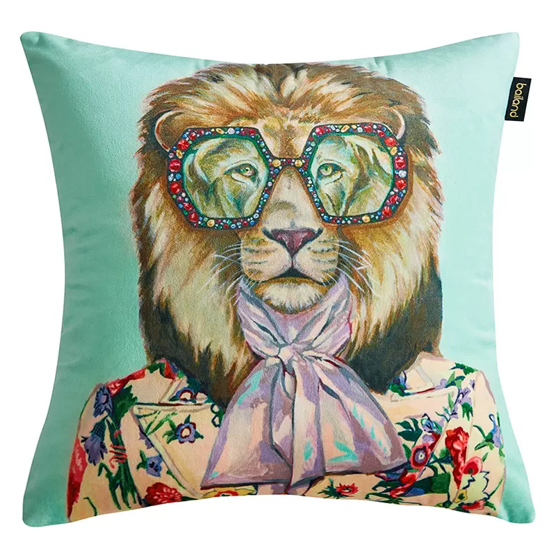 Декоративная подушка Стиль Gucci Leo Fashion Animals Cushion Mint Мятный Мульти в Санкт-петербурге | Loft Concept 