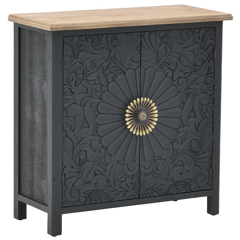 Комод с декорированным резным фасадом Eamon Chest of Drawers Grey Mango Черный Древесина Латунь в Санкт-петербурге | Loft Concept 