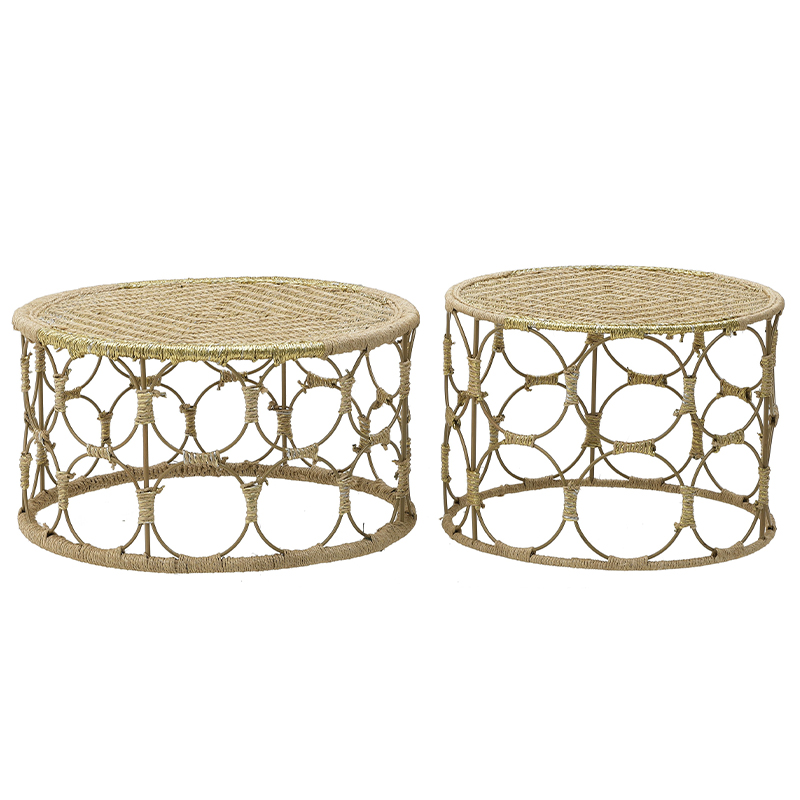 Комплект кофейных столиков Jute Metal Coffee Tables Золотой Бежевый в Санкт-петербурге | Loft Concept 