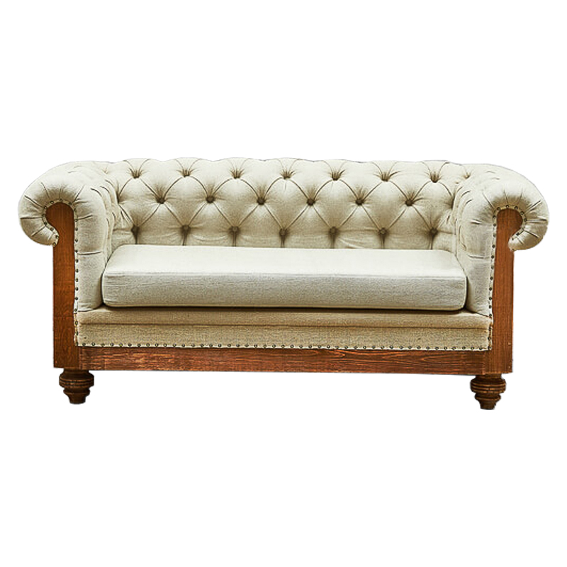 Диван Deconstructed Chesterfield Sofa double Ivory Linen ivory ( слоновая кость ) Коричневый в Санкт-петербурге | Loft Concept 