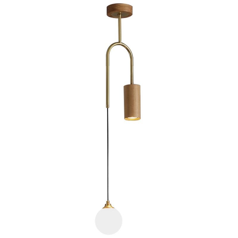 Потолочный светильник Ando Wooden Metal Brass Light 2 плафона Латунь Коричневый Древесина в Санкт-петербурге | Loft Concept 