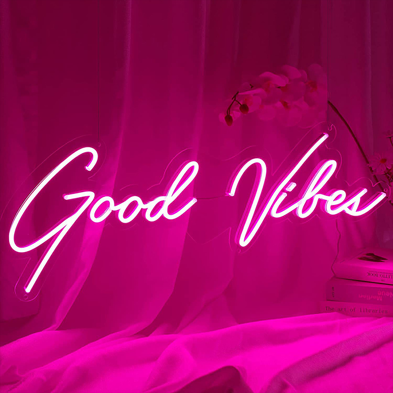 Неоновая настенная лампа Good Vibes Neon Wall Lamp Прозрачный Розовый в Санкт-петербурге | Loft Concept 