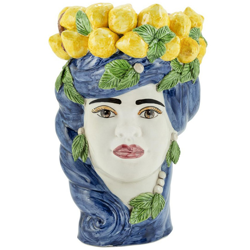 Ваза Vase Lemon Head Lady Blue Синий Желтый Зеленый Мульти в Санкт-петербурге | Loft Concept 