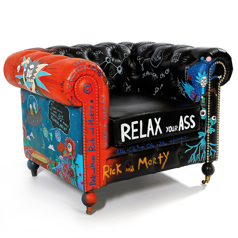 Кресло "Умный Умник" Rick and Morty graffiti chair натуральная кожа  Черный Мульти в Санкт-петербурге | Loft Concept 