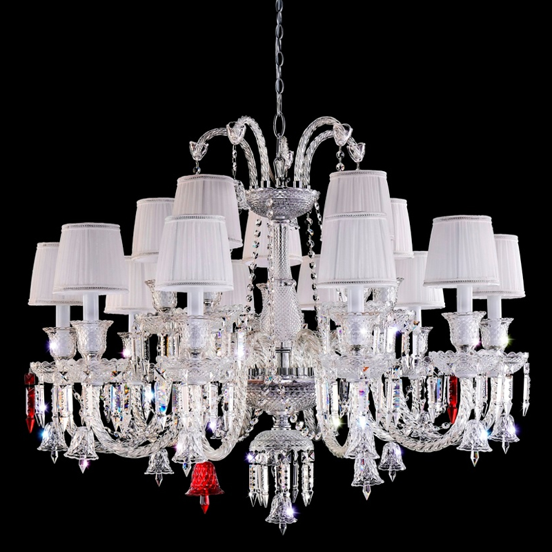 Люстра с 15-ю белыми текстильными абажурами и хрустальными подвесками Lustre Reverie Хром Прозрачное Стекло Белый Люстра с 15-ю белыми текстильными абажурами и хрустальными подвесками Lustre Reverie Хром Прозрачное Стекло Белый в Санкт-петербурге | Loft Concept