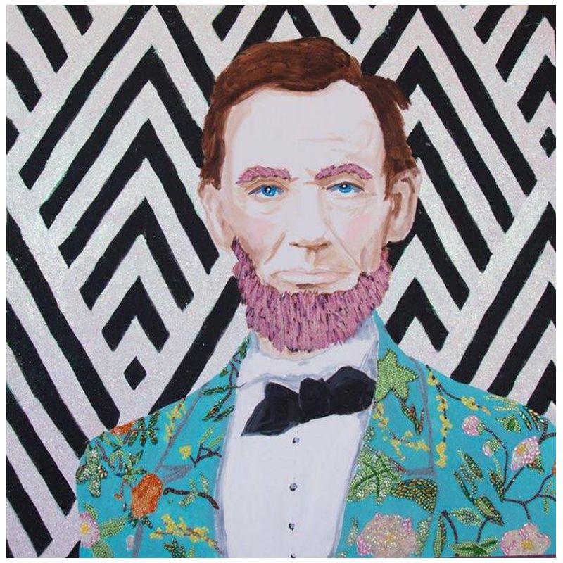 Картина “Abraham Lincoln with Gucci Floral Suit, Pink Beard, and Zig Zag Background” Мульти в Санкт-петербурге | Loft Concept 