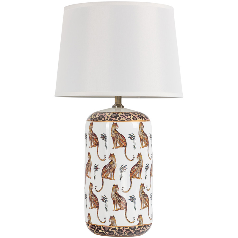 Настольная лампа с абажуром Leopard Lampshade White Белый Коричневый в Санкт-петербурге | Loft Concept 