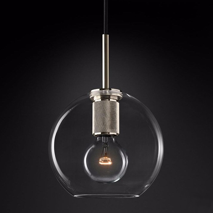 Подвесной светильник RH Utilitaire Globe Pendant Silver Никель Прозрачное Стекло в Санкт-петербурге | Loft Concept 