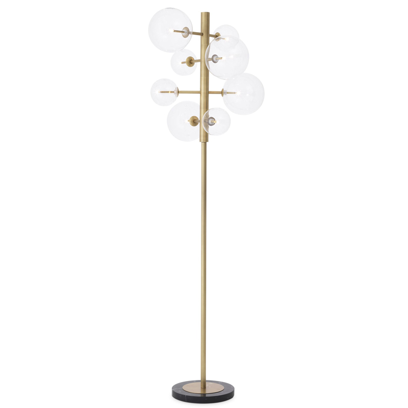 Торшер Eichholtz Floor Lamp Argento Латунь Прозрачное Стекло Черный Мрамор Nero в Санкт-петербурге | Loft Concept 