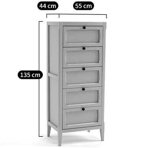 Комод узкий с 5-ю ящиками серый Silva Grey Chest of Drawers в Санкт-петербурге