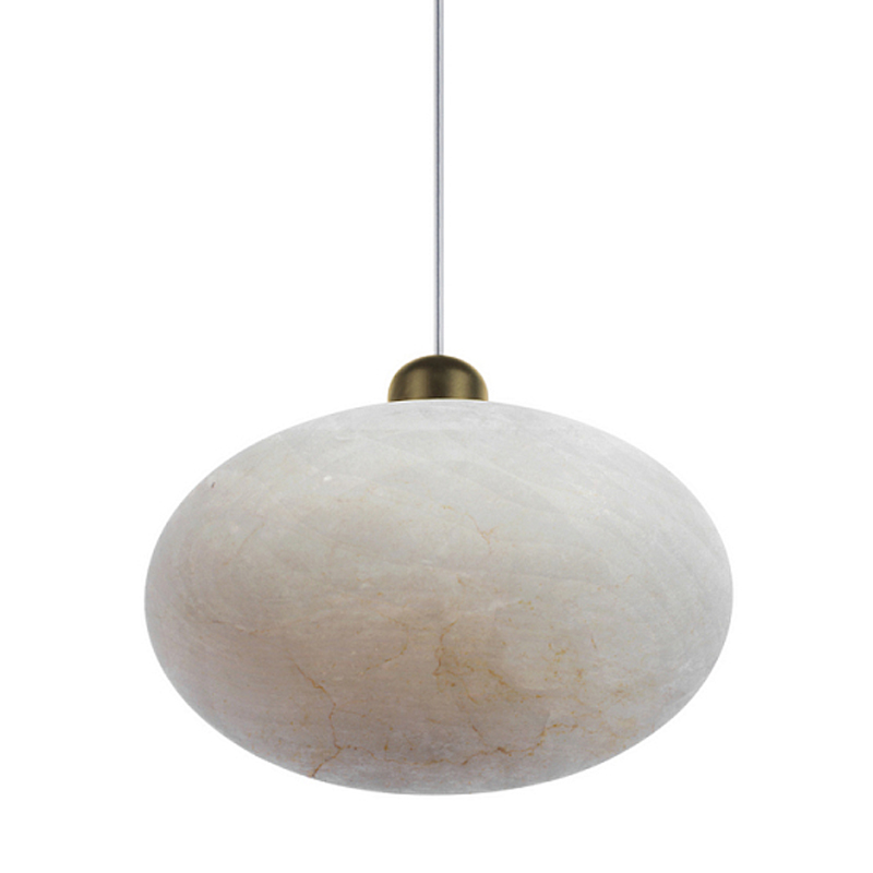 Подвесной светильник с плафоном в виде эллипса из белого алебастра Cryptocrystalline Stone Бронза Белый в Санкт-петербурге | Loft Concept 
