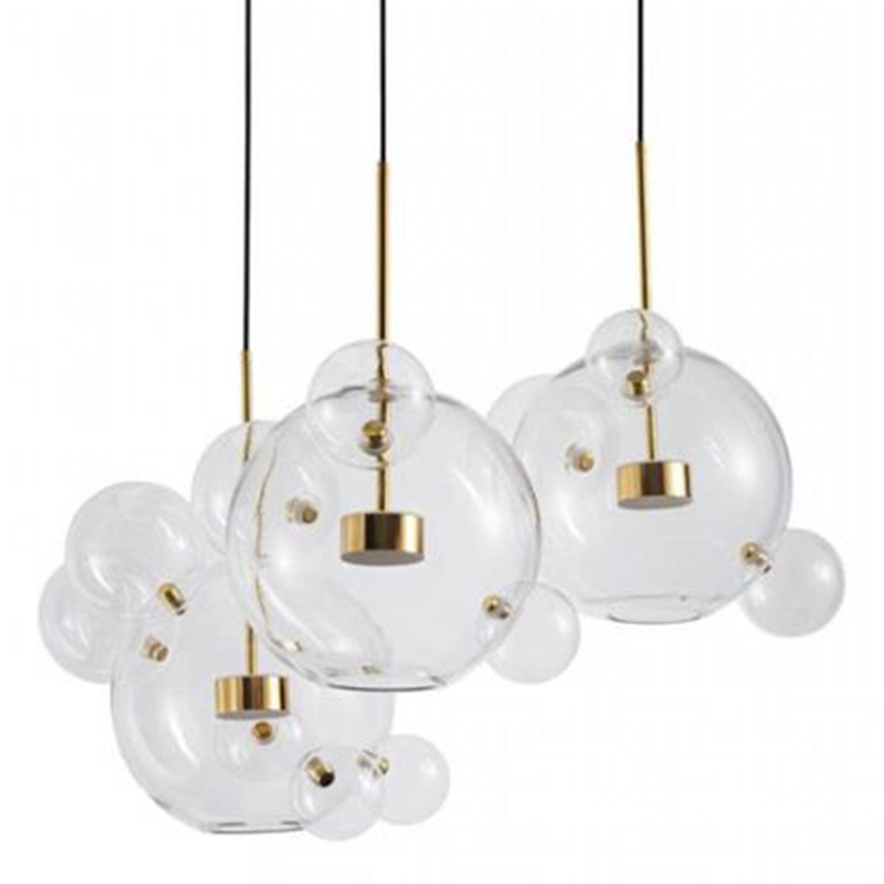 Светодиодный светильник Giopato & Coombes Bubble Chandelier Gold Circle 3 плафона Белый Золотой Прозрачное Стекло в Санкт-петербурге | Loft Concept 