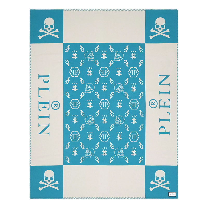 Плед Philipp Plein Plaid Cashmere Skull Blue Голубой Белый в Санкт-петербурге | Loft Concept 