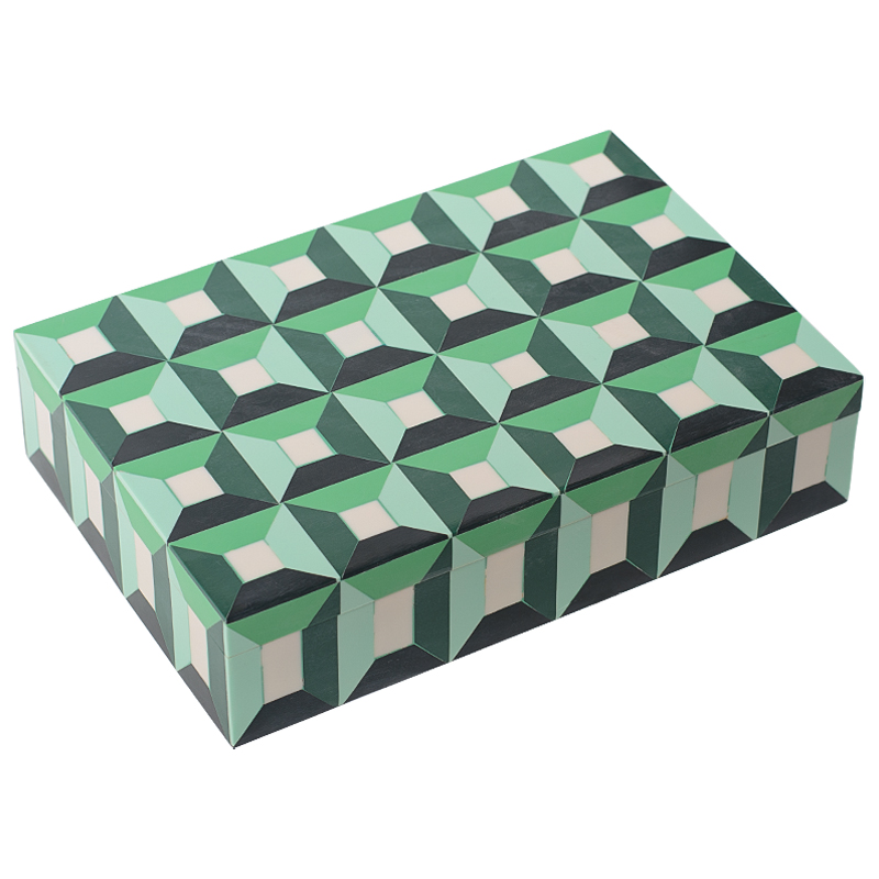 Шкатулка Squares Green Bone Inlay Box Зеленый Белый в Санкт-петербурге | Loft Concept 