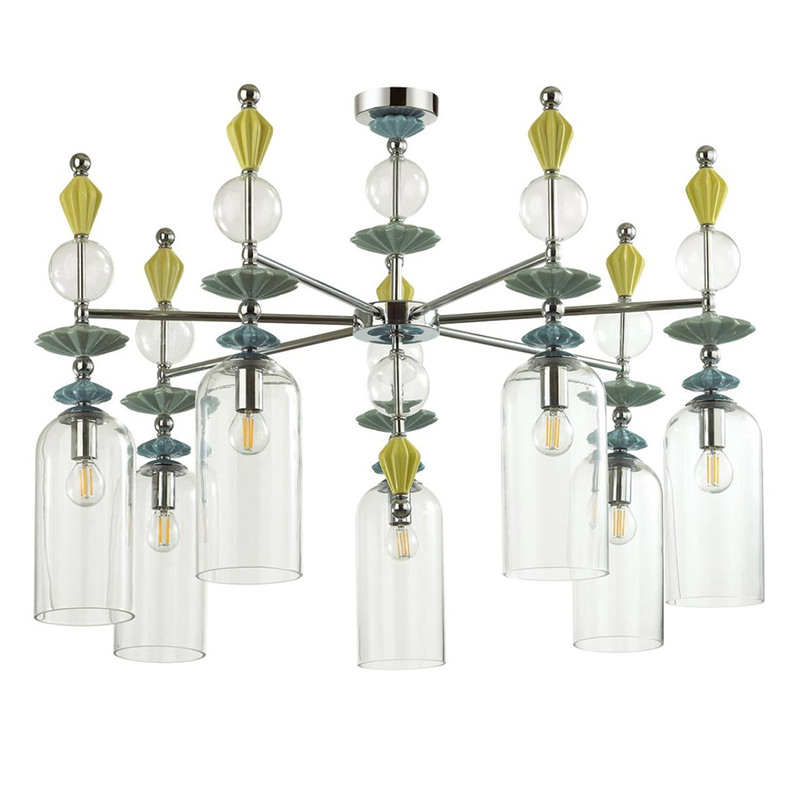 Люстра Iris Glass Chandelier candy 7 chrome Прозрачное Стекло Прозрачный зеленый Желтый Хром в Санкт-петербурге | Loft Concept 