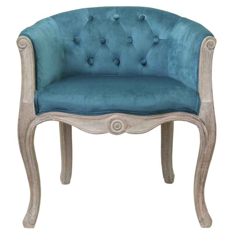 Кресло низкое в стиле прованс Louis French Armchair blue velour Бирюзовый Бежевый в Санкт-петербурге | Loft Concept 