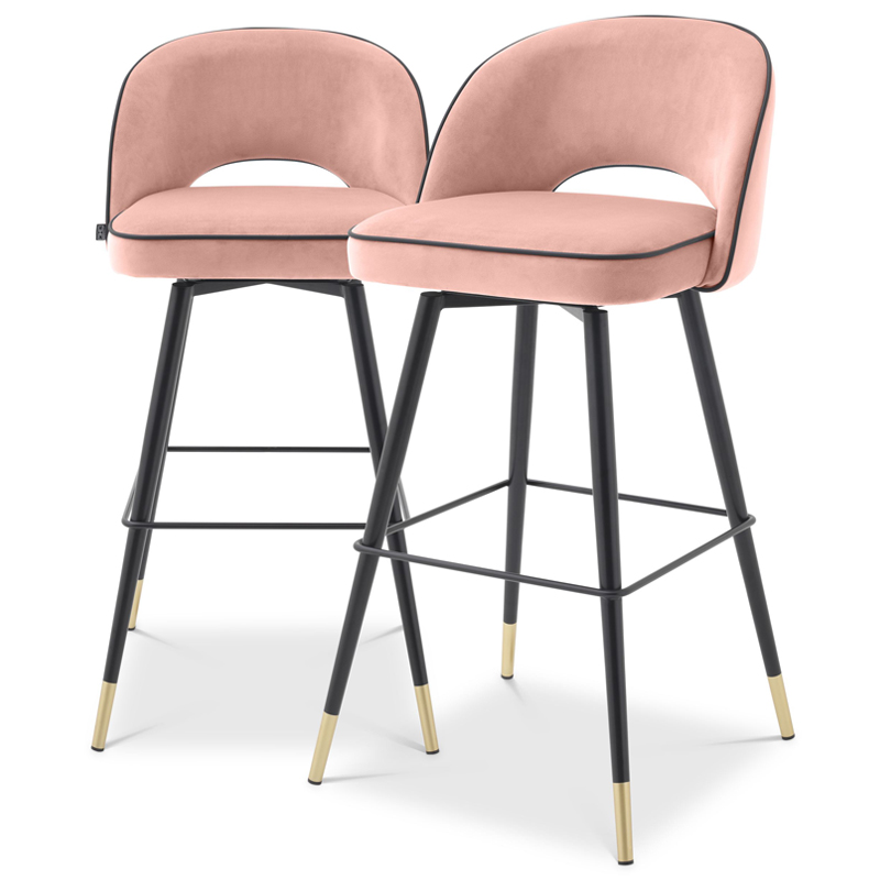 Комплект барных стульев Eichholtz Bar Stool Cliff set of 2 nude Розовый пастельный Черный Латунь в Санкт-петербурге | Loft Concept 