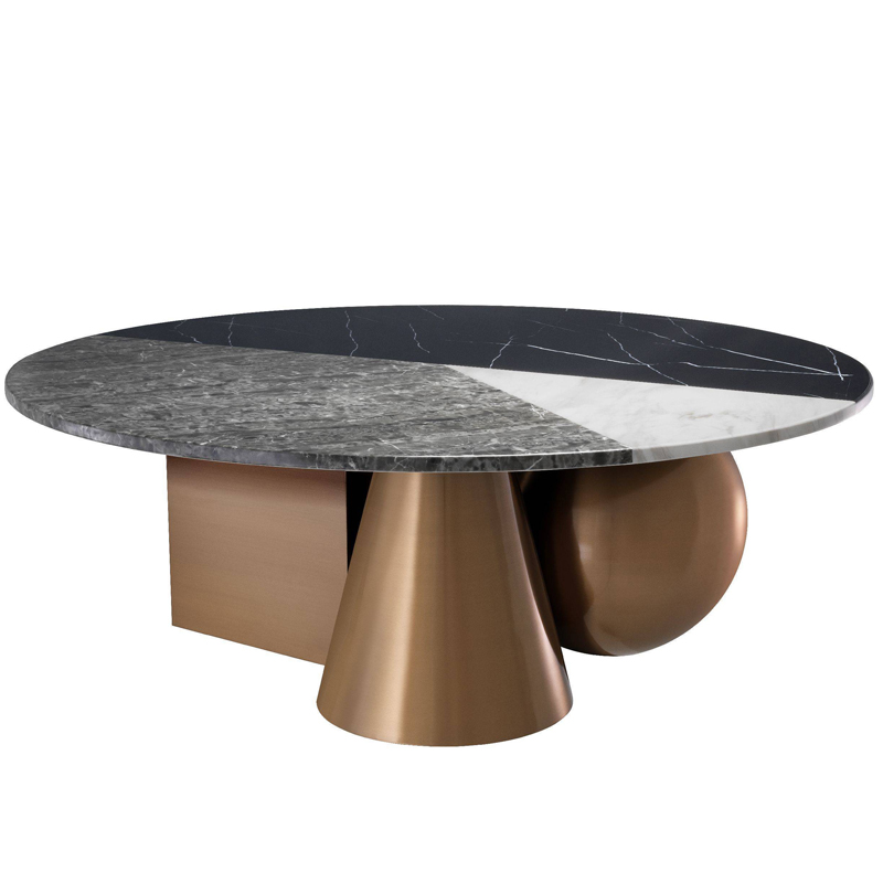 Кофейный стол Eichholtz Coffee Table Tricolori Матовая медь Черный Мрамор Nero Белый Серый в Санкт-петербурге | Loft Concept 