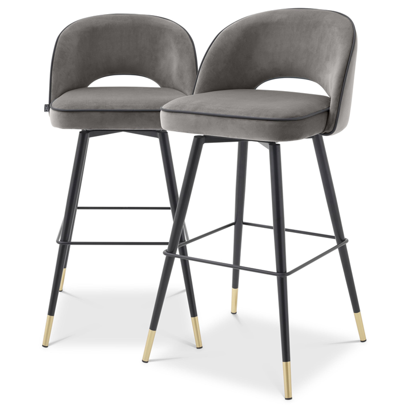 Комплект барных стульев Eichholtz Bar Stool Cliff set of 2 grey Черный Латунь Серый в Санкт-петербурге | Loft Concept 