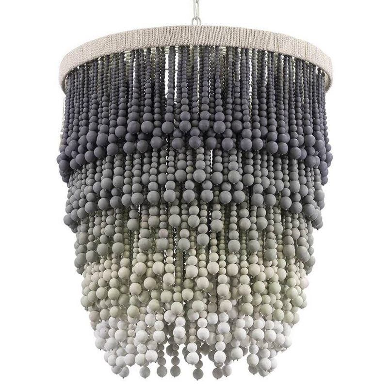 Многоярусная люстра украшенная круглыми бусинами Wooden Chandelier Grey Green White Серый Зеленый шалфей Белый в Санкт-петербурге | Loft Concept 