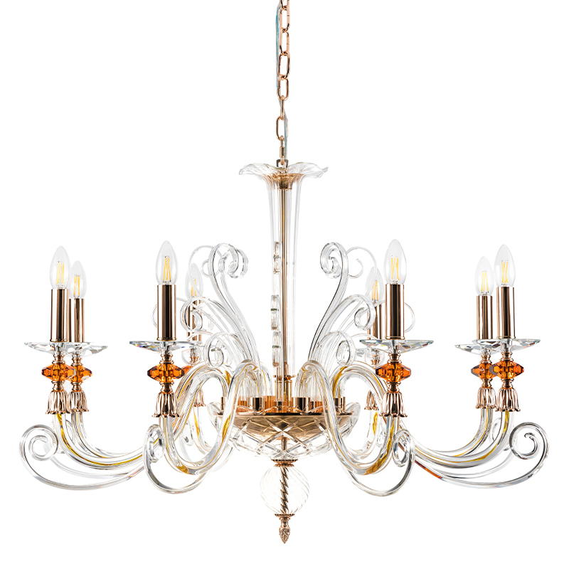 Люстра с 8-ю лампочками и изогнутыми прозрачными элементами из стекла Twisted Glass Candles Chandelier Золотой Прозрачное Стекло Люстра с 8-ю лампочками и изогнутыми прозрачными элементами из стекла Twisted Glass Candles Chandelier Золотой Прозрачное Стекло в Санкт-петербурге | Loft Concept