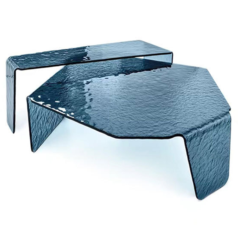 Комплект кофейных столиков Water Surface Glass Coffee Tables Синий в Санкт-петербурге | Loft Concept 