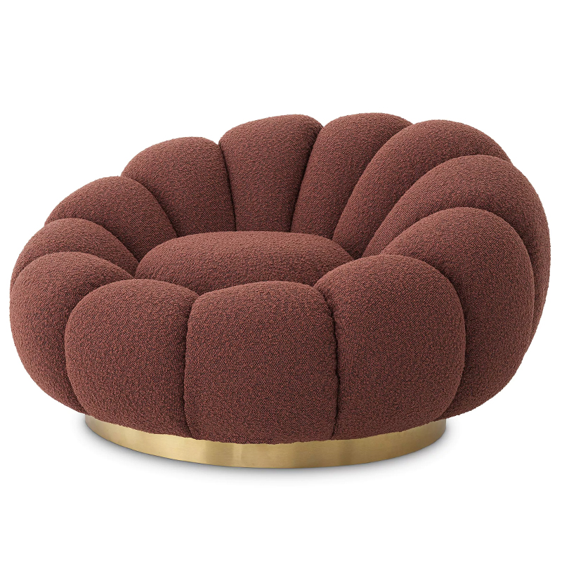 Кресло Eichholtz Swivel Chair Mello Boucle Rouge Бургундский красный Латунь в Санкт-петербурге | Loft Concept 