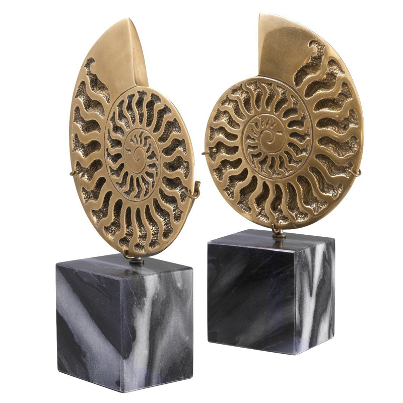 Статуэтки Eichholtz Object Ammonite Set of 2 Винтажная латунь Черный Мрамор Nero в Санкт-петербурге | Loft Concept 