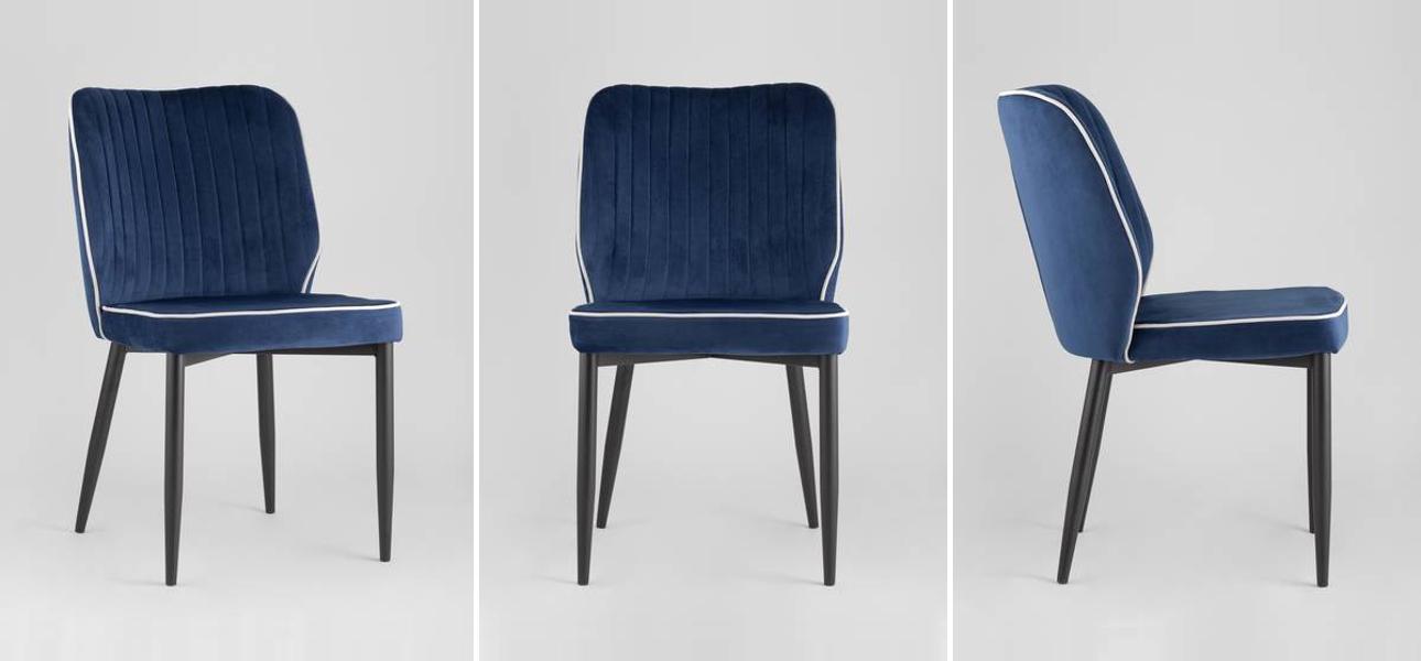 Стул Lawrence Chair Синий Велюр Белый кант - фото