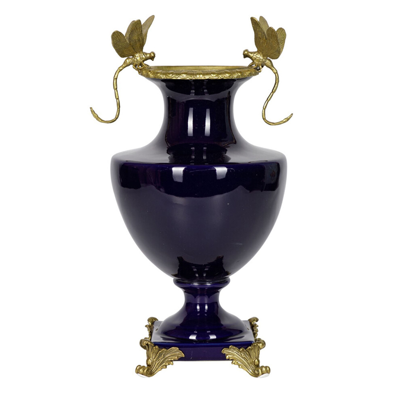 Ваза темно-синего цвета из фарфора с бронзовыми стрекозами Eden Garden porcelain and bronze Темно-синий Бронза Ваза темно-синего цвета из фарфора с бронзовыми стрекозами Eden Garden porcelain and bronze Темно-синий Бронза в Санкт-петербурге | Loft Concept
