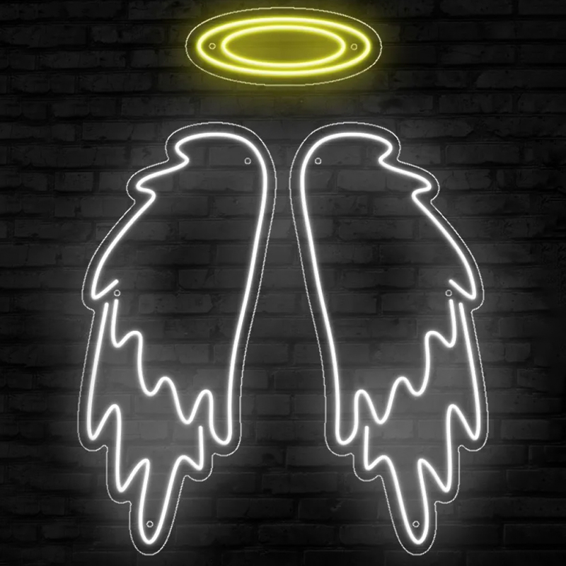 Неоновая настенная лампа White Wings Neon Wall Lamp Прозрачный Белый Желтый в Санкт-петербурге | Loft Concept 