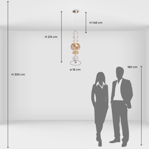 Подвесной светильник с вертикальной композицией из прозрачных и янтарных стеклянных шаров и ромбов Gabriel Scott Luna в Санкт-петербурге