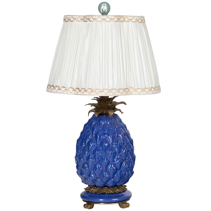 Настольная лампа с абажуром Pineapple Blue Table Lamp Бронза Синий Белый в Санкт-петербурге | Loft Concept 