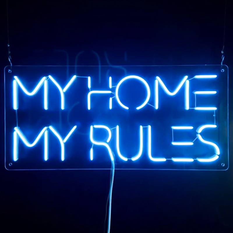 Неоновая настенная лампа My Home My Rules Neon Wall Lamp Синий Прозрачный в Санкт-петербурге | Loft Concept 