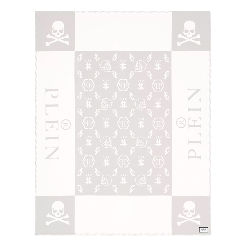 Плед Philipp Plein Plaid Cashmere Skull Grey Серый Белый в Санкт-петербурге | Loft Concept 