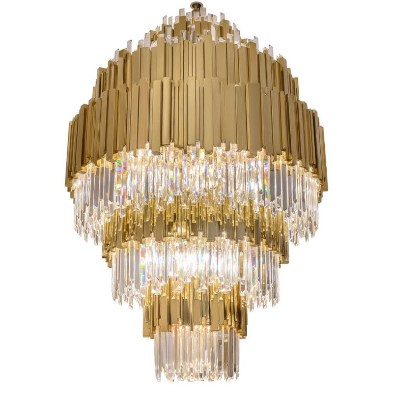 Большая многоярусная люстра Luxxu Modern Cascade Chandelier Gold Metal Glass 93 Прозрачное Стекло Золотой в Санкт-петербурге | Loft Concept 