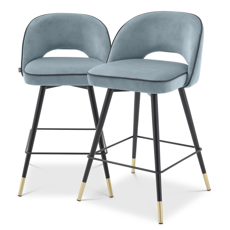 Комплект полубарных стульев Eichholtz Counter Stool Cliff set of 2 blue Голубой пастельный Черный Латунь в Санкт-петербурге | Loft Concept 