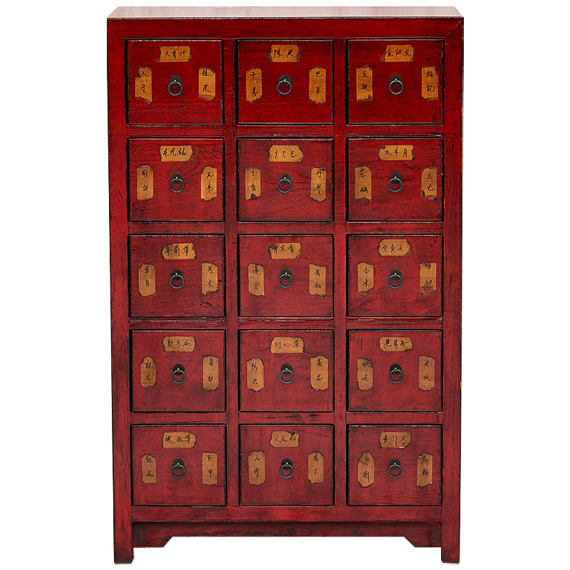 Комод в китайском стиле с маленькими выдвижными ящиками Red Chest of Drawers Red Коричневый Красный в Санкт-петербурге | Loft Concept 