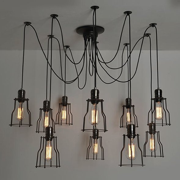 Люстра Loft Industrial 10 wire Cage Filament Pendant Бронза Черный матовый в Санкт-петербурге | Loft Concept 