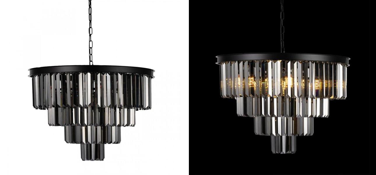 Круглая Люстра Odeon Black iron Four Layers Серое Стекло диаметр 60 см - фото