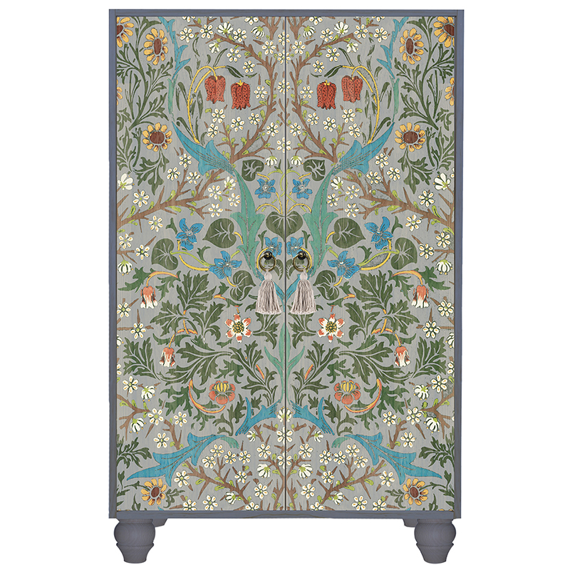 Шкаф с цветочным узором на дверцах Floral Print Cabinet Grey Серый Мульти в Санкт-петербурге | Loft Concept 