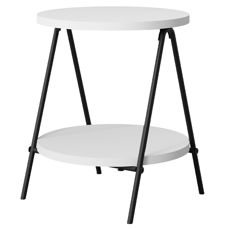 Стол приставной с 2-мя круглыми белыми столешницами ESSEL SIDE TABLE WHITE Белый Черный в Санкт-петербурге | Loft Concept 