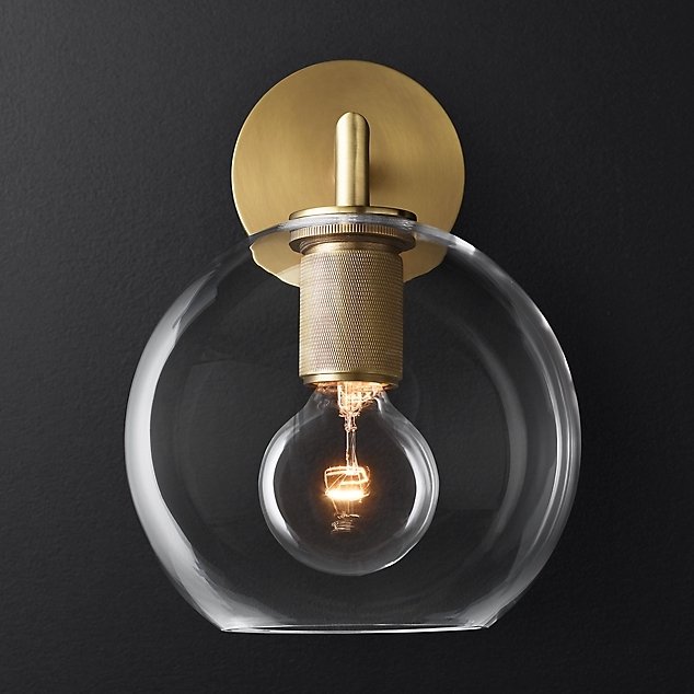 Бра RH Utilitaire Globe Shade Single Sconce Brass Латунь Прозрачное Стекло в Санкт-петербурге | Loft Concept 