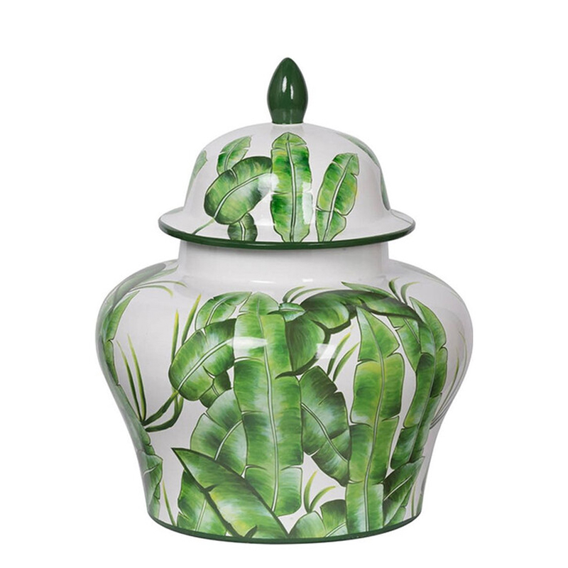 Ваза с зелёными листьями и крышкой Vase Green Leaves Белый Зеленый Ваза с зелёными листьями и крышкой Vase Green Leaves Белый Зеленый в Санкт-петербурге | Loft Concept