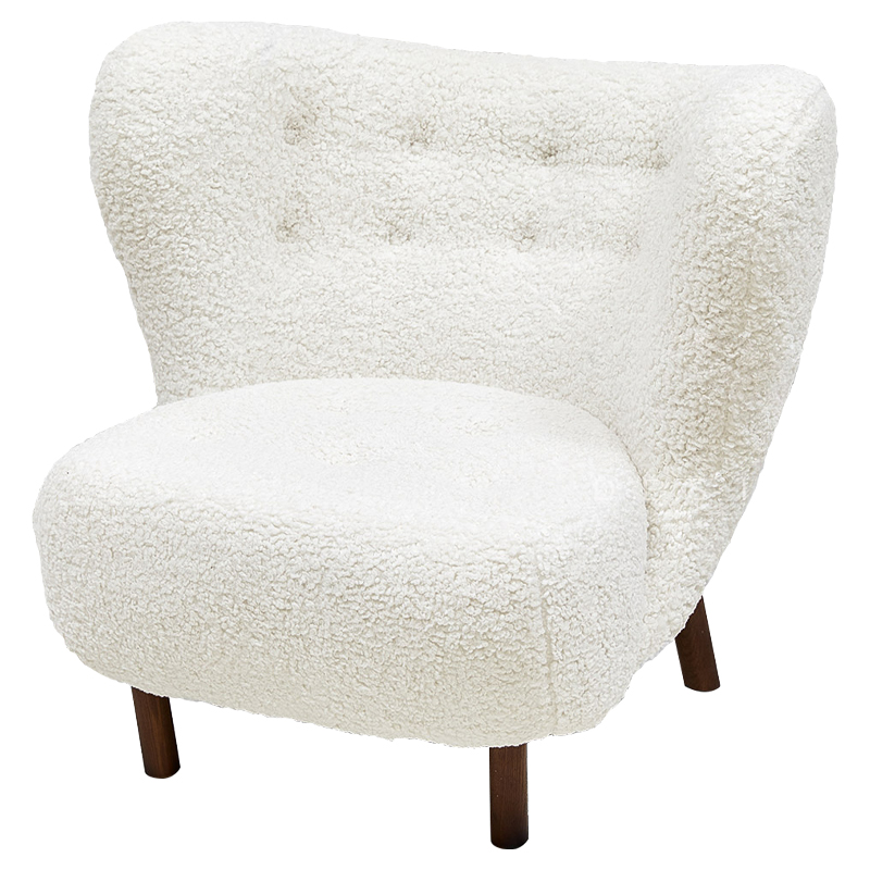 Дизайнерское кресло Boucle Neve White Armchair с обивкой букле и ножками из массива ясеня Белый Коричневый в Санкт-петербурге | Loft Concept 