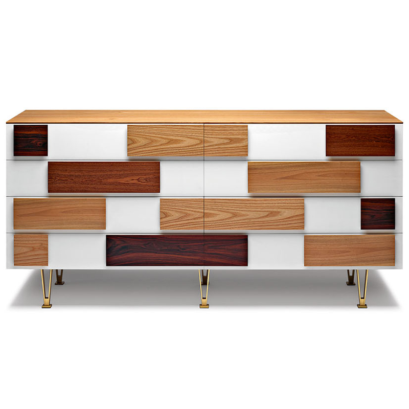 Дизайнерский широкий комод с ящиками Gio Ponti D.655.1 D.655.2 Chest of Drawers Белый Коричневый Древесина Латунь в Санкт-петербурге | Loft Concept 