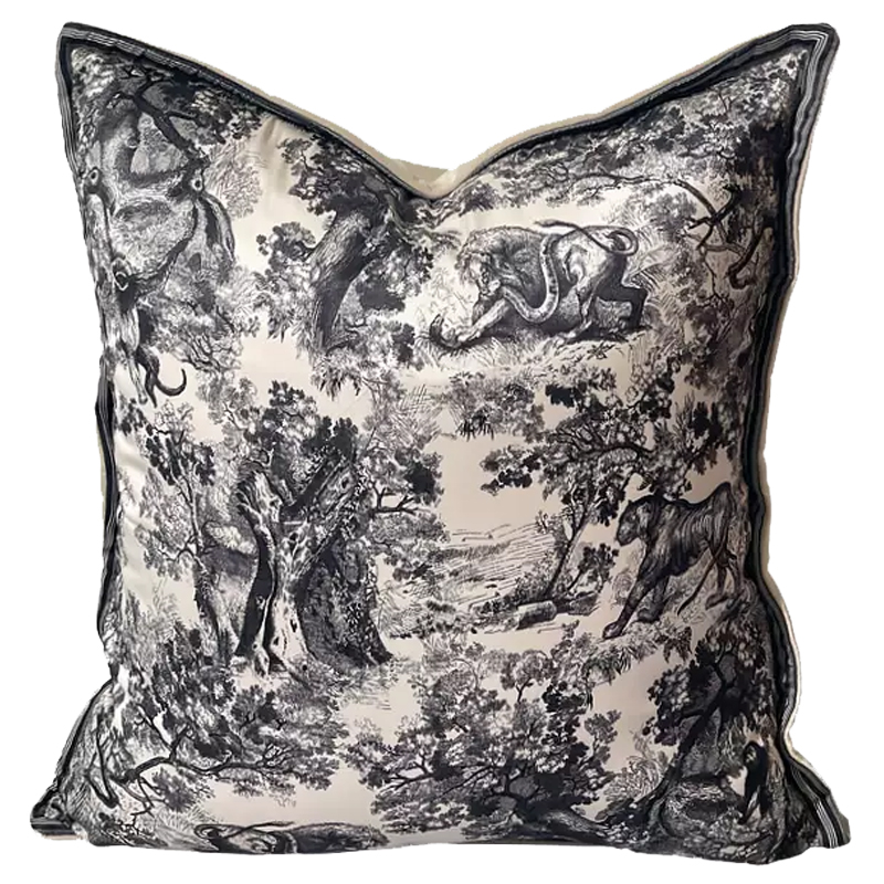 Декоративная подушка стиль Dior Toile de Jouy Fauna Pillow Beige Бежевый Черный в Санкт-петербурге | Loft Concept 